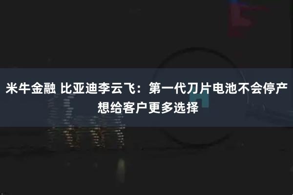 米牛金融 比亚迪李云飞：第一代刀片电池不会停产 想给客户更多选择